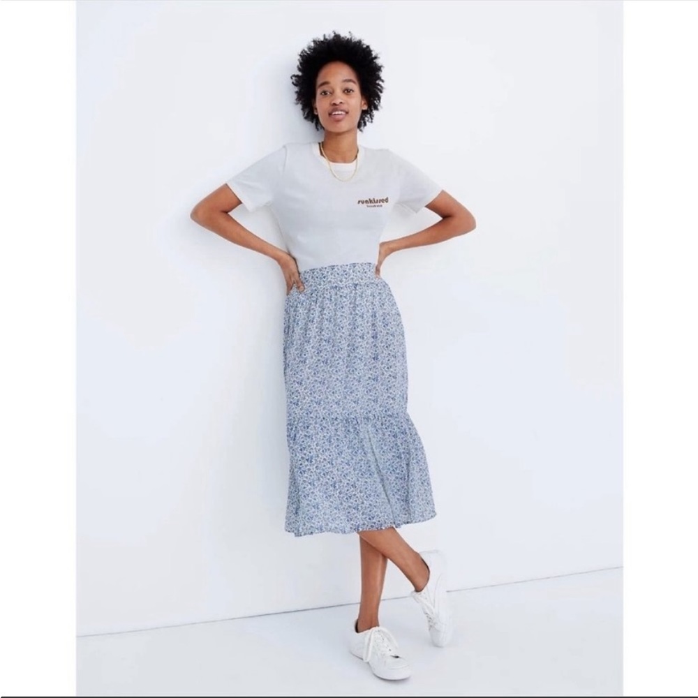 Madewell Blue Floral Midi Skirt